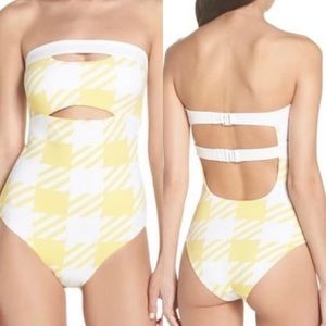 NWOT Onia Natalie Yellow And White Houndstooth One Piece Swimsuit